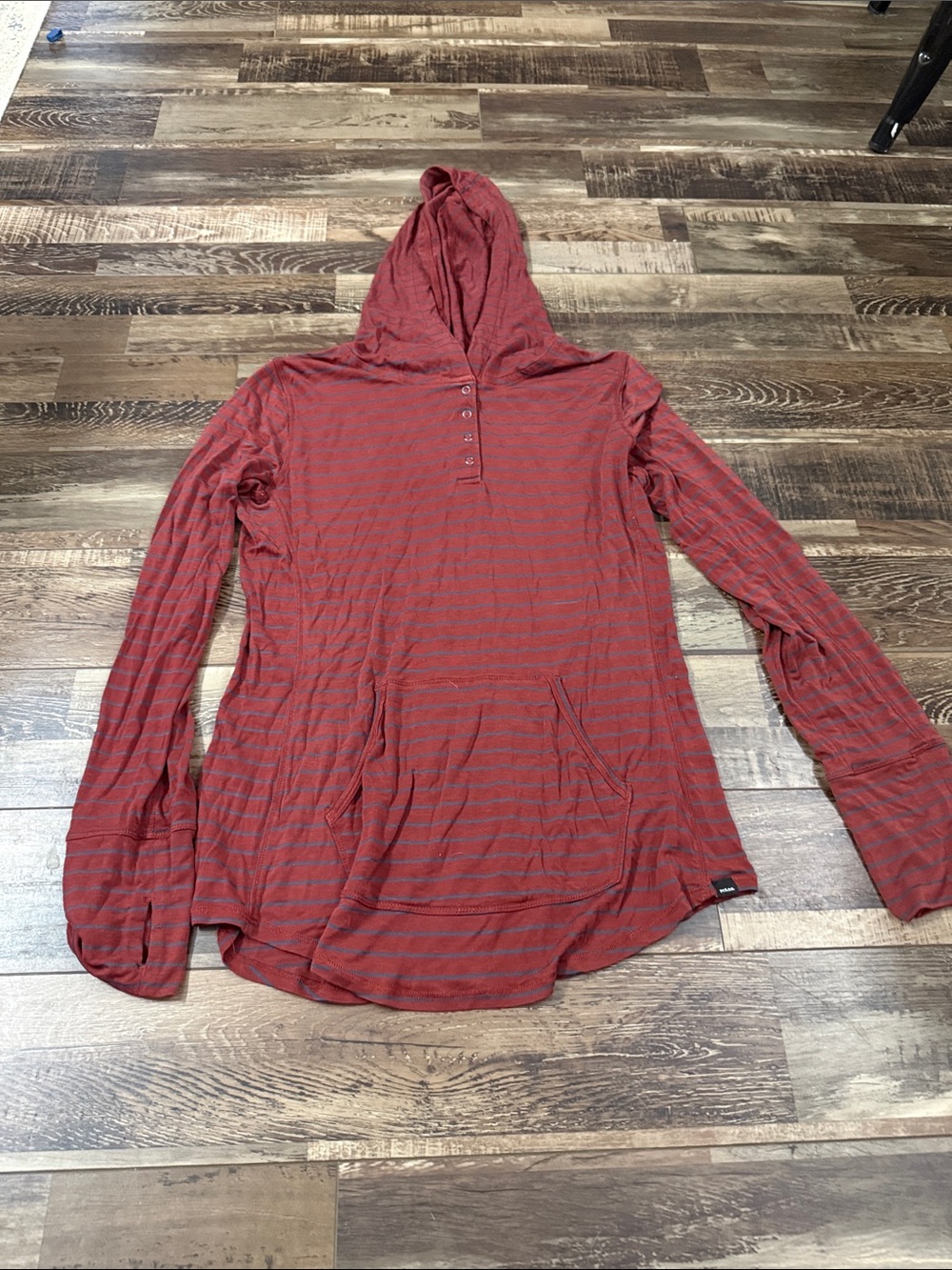 Paran Red Striped Hooded Henley Pullover